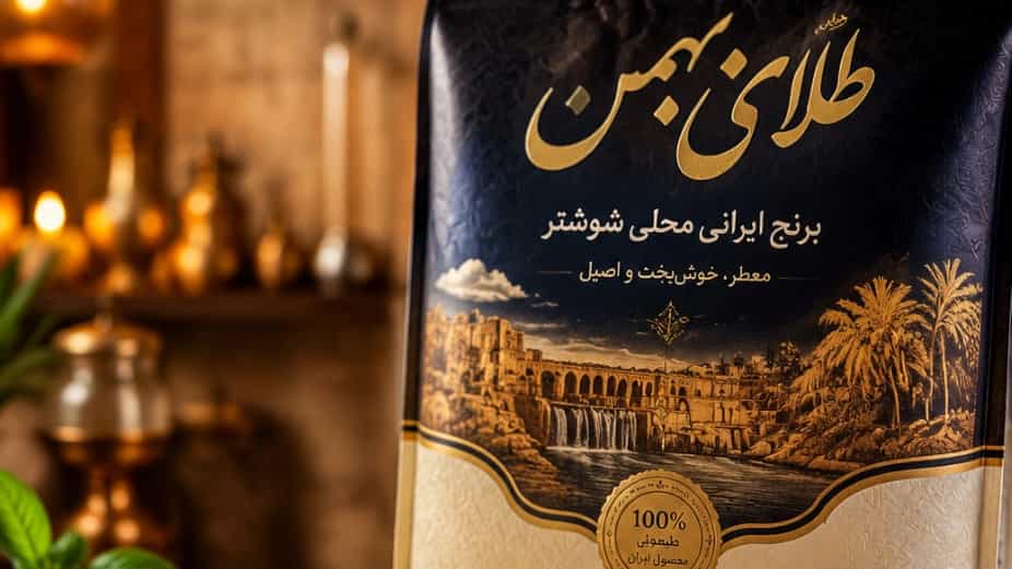 برنج محلی شوشتر طلای بهمن کیفیتی بی‌ نظیر با تیلکی سفید